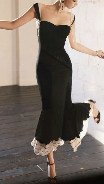 Mermaid Straps Chiffon Black Prom Dresses Party Dress SD1315